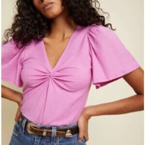 Nation LTD. Pink Twist Flutter Sleeve Top (L)